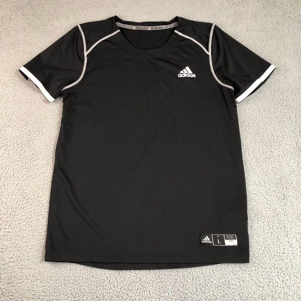 Vintage Adidas Shirt Mens Large Black Jersey Lacrosse Sportswear Solid Logo VTG‎